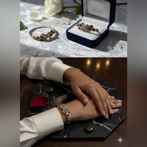 Nwot Handmade Italian Peacock Bracelet – Bronze & Silver with Black Onyx